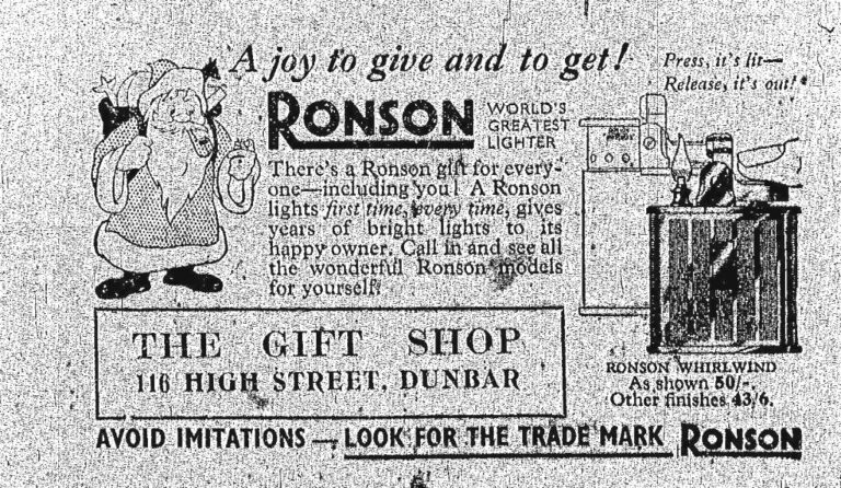 Gift shop Ronson lighter - Advert from The Haddingtonshire Courier 10 November 1950